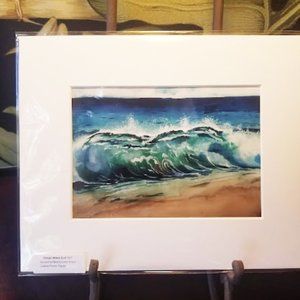 Ocean Wave Curl-Watercolor Print-Matted to 8x10
